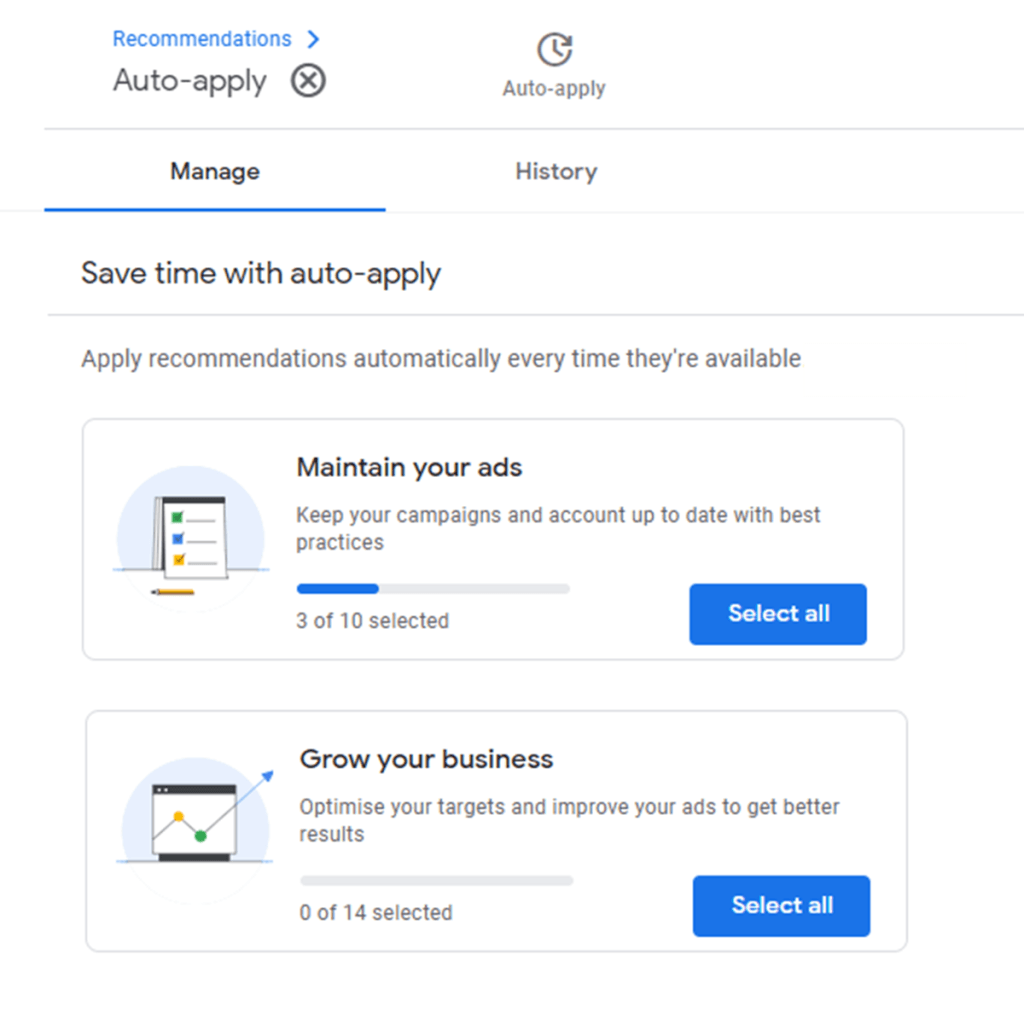 Auto-apply option on Google ads