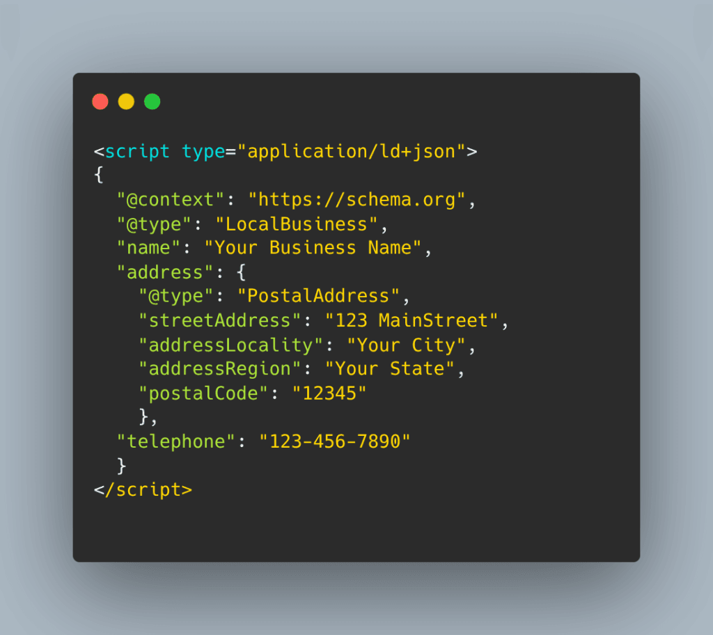 Sample JSON-LD snippet code for local businesses. 