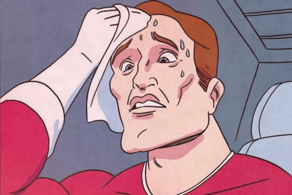 5 Types of E-Commerce: The Essential Guide for Online Success Meme of a man struggling to make a decision, wiping sweat off his forehead.
