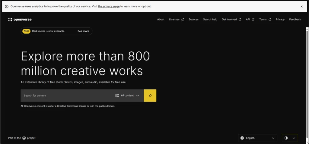 The UI of the Openverse search engine
